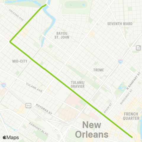 New Orleans RTA Canal Streetcar - City Park / Muse map