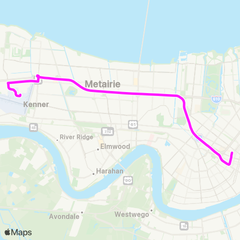 New Orleans RTA Airport Express map