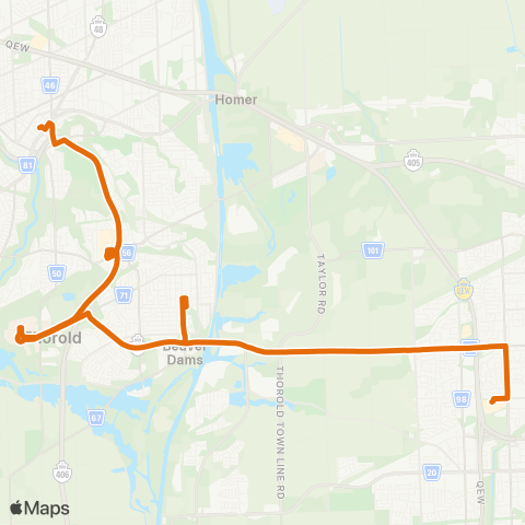 Niagara Region (regional routes) Brock University - Niagara Falls map