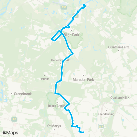 Sydney Buses Network Windsor to Mt Druitt via S Windsor & Shanes Pk map