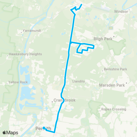 Sydney Buses Network Richmond to Penrith via Londonderry map