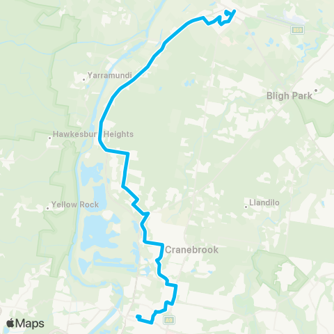 Sydney Buses Network Richmond to Penrith via Cranebrook map