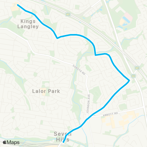 Sydney Buses Network Kings Langley to Seven Hills map