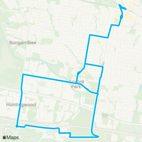 Sydney Buses Network Blacktown to Arndell Pk via Huntingwood (Loop Service) map