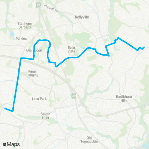 Sydney Buses Network Castle Hill to Blacktown via Norwest & Glenwood map