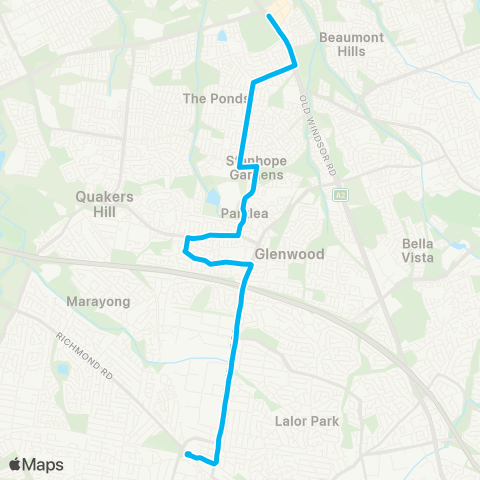 Sydney Buses Network Rouse Hill Sta to Blacktown via Stanhope Gardens map