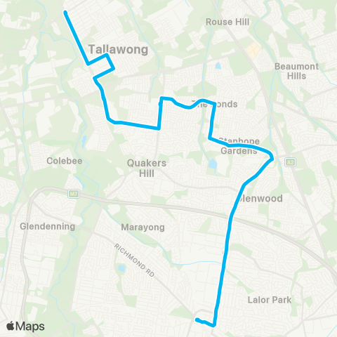 Sydney Buses Network Riverstone to Blacktown via Schofields map