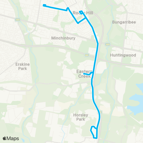 Sydney Buses Network Mt Druitt to Eastern Creek via Rooty Hill (Loop Service) map