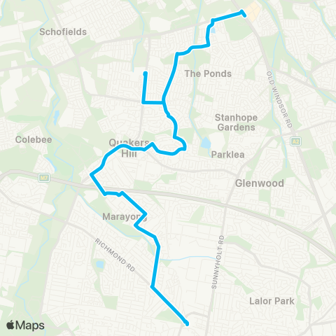 Sydney Buses Network Rouse Hill Sta to Blacktown via Quakers Hill map