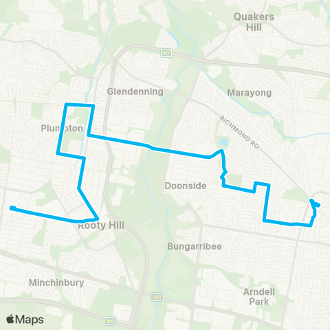 Sydney Buses Network Mt Druitt to Blacktown via Plumpton & Woodcroft map