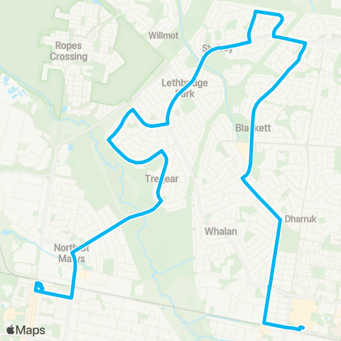 Sydney Buses Network St Marys to Mt Druitt via Tregear & Shalvey map