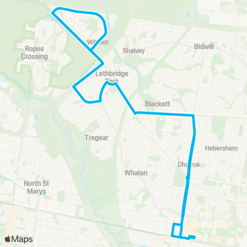 Sydney Buses Network St Marys to Mount Druitt via Ropes Xing map