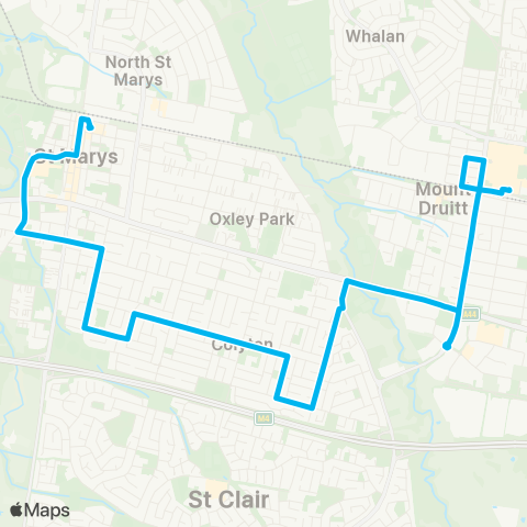 Sydney Buses Network St Marys to Mount Druitt via Colyton map