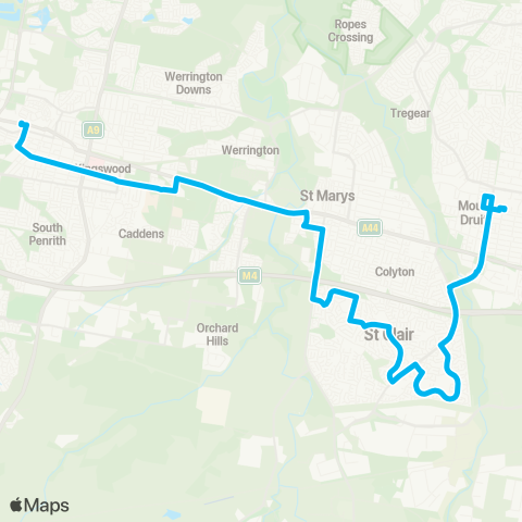 Sydney Buses Network Mount Druitt to Penrith via Erskine Park map