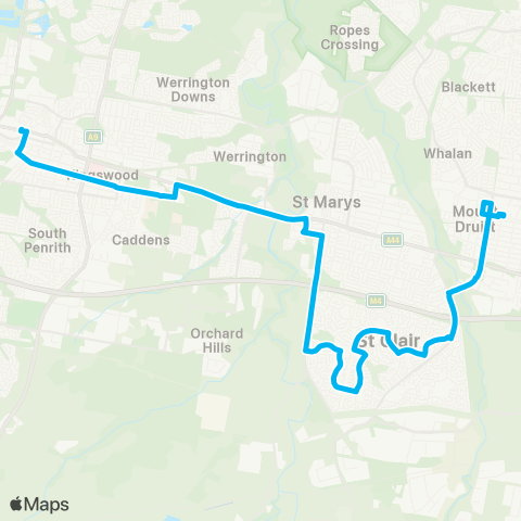 Sydney Buses Network Mount Druitt to Penrith via St Clair map