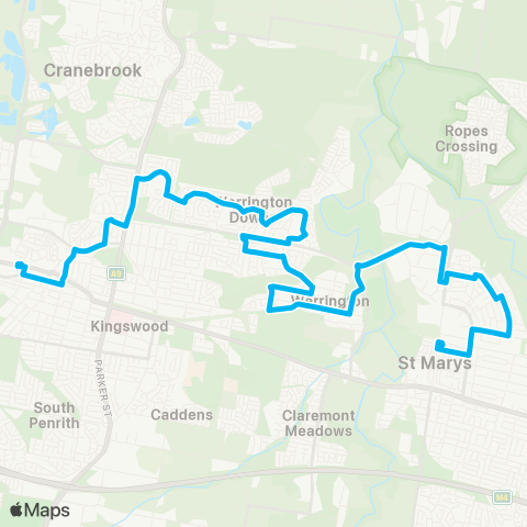 Sydney Buses Network St Marys to Penrith via Werrington map