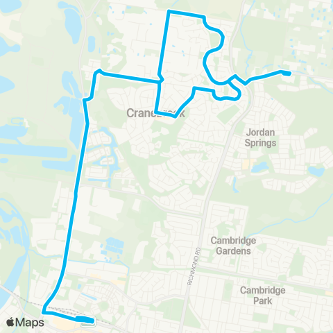 Sydney Buses Network Penrith to Cranebrook (Loop Service) map