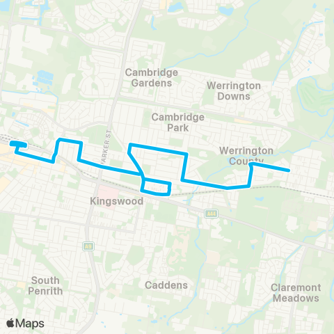 Sydney Buses Network Werrington to Penrith via Cambridge Park map