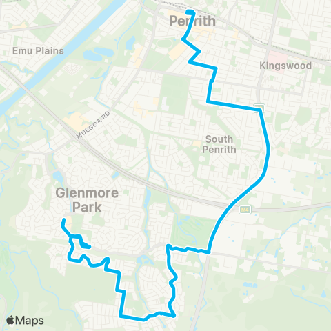 Sydney Buses Network Glenmore Pk to Penrith via The Northern Rd map