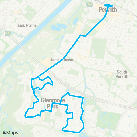 Sydney Buses Network Penrith to Glenmore Park (Loop Service) map