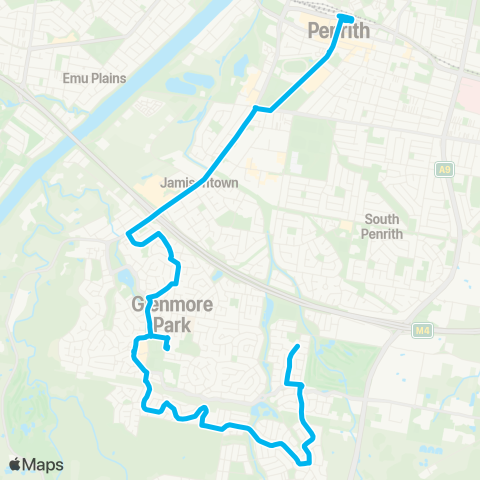 Sydney Buses Network Glenmore Park to Penrith via Regentville map