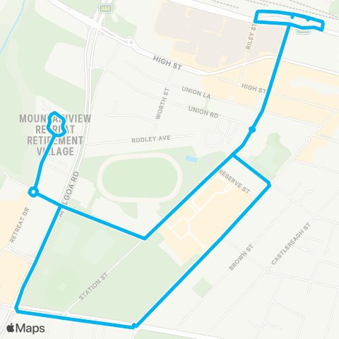 Sydney Buses Network Penrith to Mountainview Village (Loop Service) map