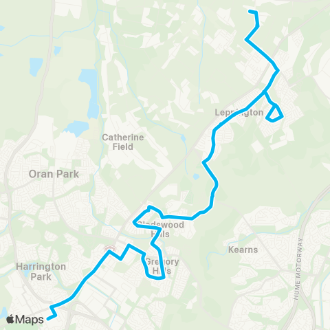 Sydney Buses Network Leppington to Narellan via Gregory Hills map