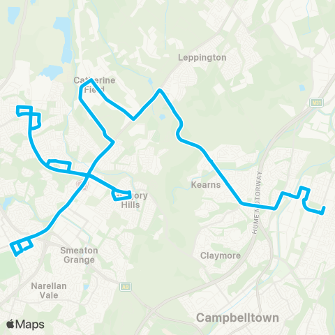 Sydney Buses Network Narellan Town Centre to Minto map