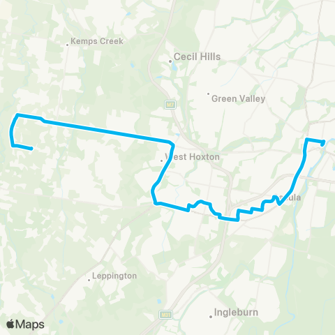 Sydney Buses Network Rutleigh Pk to Liverpool via Austral & Leppington Sta map