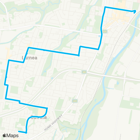 Sydney Buses Network Casula Mall to Liverpool via Lurnea Shops map