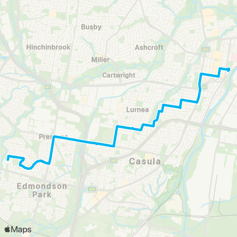 Sydney Buses Network Casula to Liverpool map