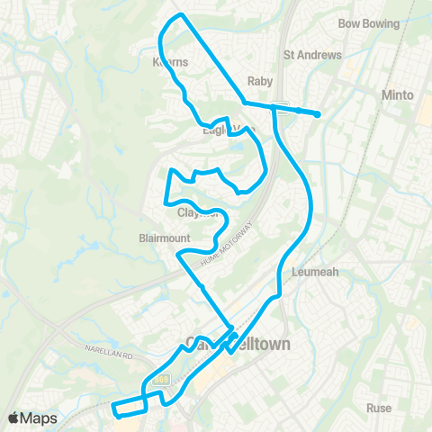 Sydney Buses Network Kearns to Campbelltown via Eschol Park map