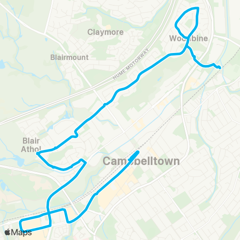 Sydney Buses Network Campelltown to Leumeah Sta via Blair Athol map