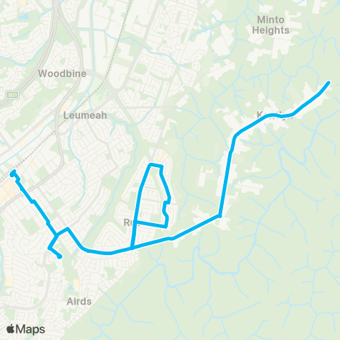 Sydney Buses Network Kentlyn to Campbelltown via Ruse map