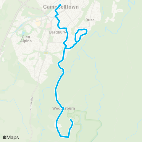 Sydney Buses Network Wedderburn to Campbelltown via Airds map