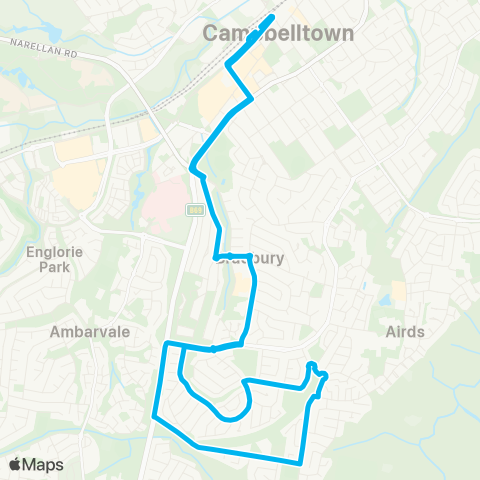 Sydney Buses Network Campbelltown to Bradbury & St Helens Pk N (Loop Service) map