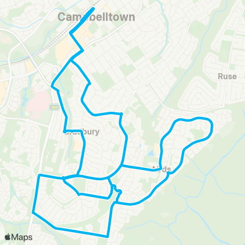 Sydney Buses Network Campbelltown to Bradbury via Airds (Loop Service) map