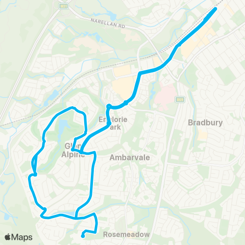 Sydney Buses Network Campbelltown to Glen Alpine (Loop Service) map