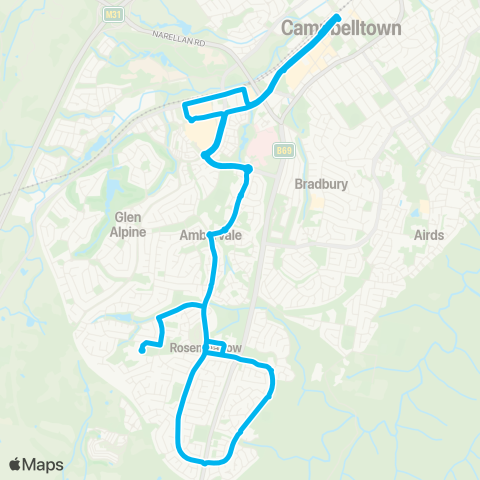 Sydney Buses Network Campbelltown to St Helens Pk via Ambarvale & Rosemeadow (Loop Service) map