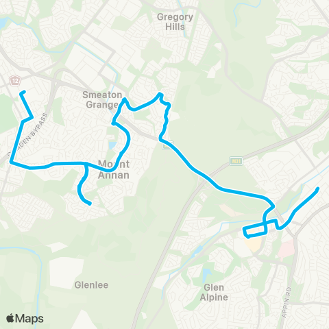 Sydney Buses Network Campbelltown to Mt Annan via Currans Hill map