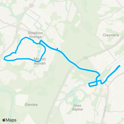 Sydney Buses Network Campbelltown to Mt Annan via Narellan Vale (Loop Service) map