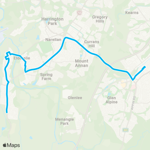 Sydney Buses Network Bridgewater Estate to Campbelltown via Camden bypass map