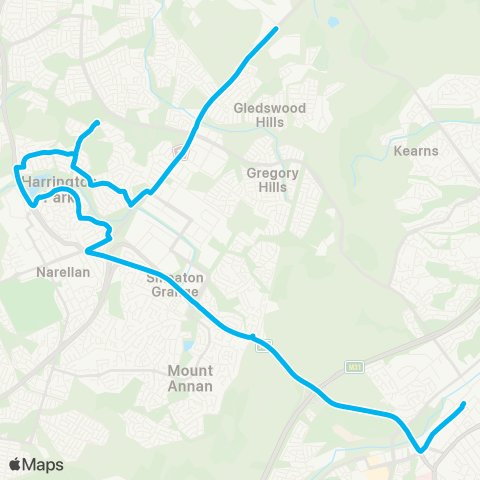 Sydney Buses Network Campbelltown to Harrington Pk via Narellan Rd map