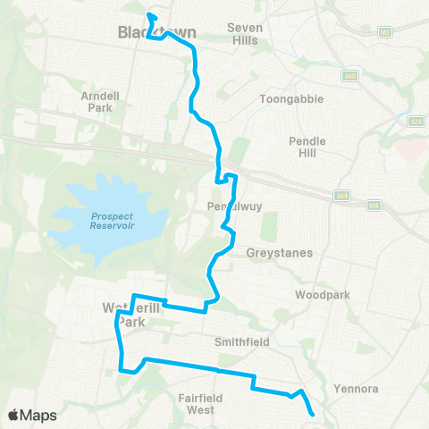 Sydney Buses Network Blacktown to Fairfield via Pemulwuy map