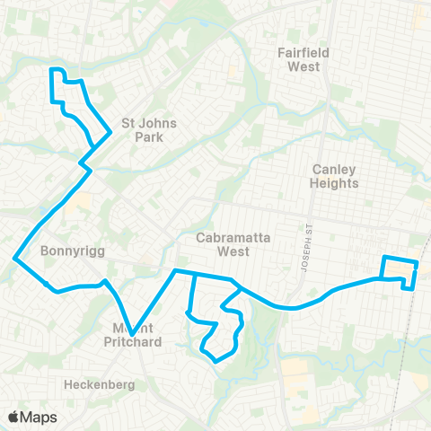 Sydney Buses Network Cabramatta to Greenfield Pk (Loop Service) map