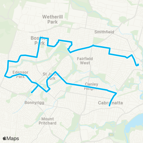 Sydney Buses Network Cabramatta to Fairfield via Edensor Park map