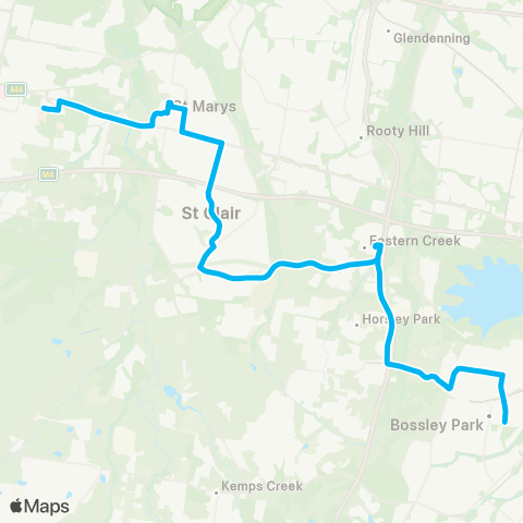 Sydney Buses Network WSU Penrith to Prairiewood map