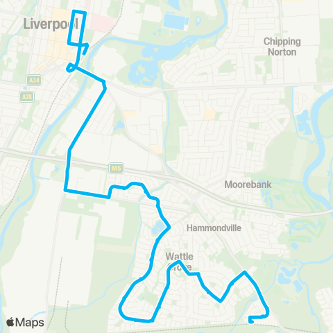 Sydney Buses Network Holsworthy to Liverpool via Wattle Grove map