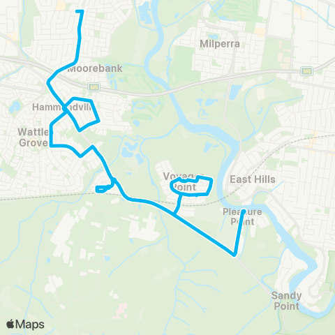 Sydney Buses Network Sandy Point to Holsworthy via Voyager Point map