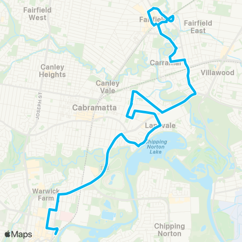 Sydney Buses Network Fairfield to Liverpool map